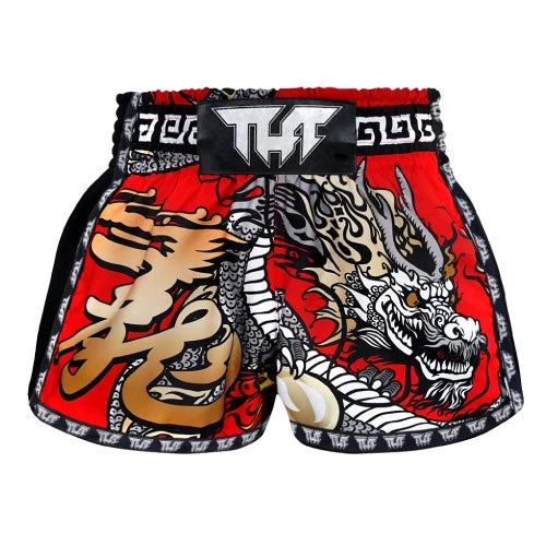 TUFF Red Chinese Dragon Retro Muay Thai Shorts 3 TUFF Red Chinese Dragon Retro Muay Thai Shorts