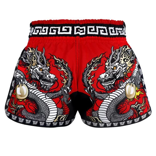 TUFF Red Chinese Dragon Retro Muay Thai Shorts 6 TUFF Red Chinese Dragon Retro Muay Thai Shorts - Image 4