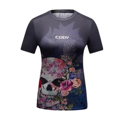 CL Sport Women Skull Roses Rashguard Short Sleeve