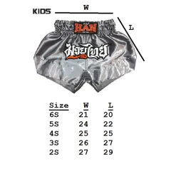 Han Muay Thai Shorts Kids Grey -Boxing Store Han Muay Thai Shorts Kids Size Chart