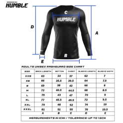 Humble Long Sleeve Ranked Rash Guards -Boxing Store HumbleRankLSRashguardsSizeChart
