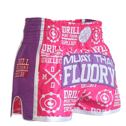 Fluory Drill Retro Muay Thai Shorts Pink 3 Fluory Drill Retro Muay Thai Shorts Pink