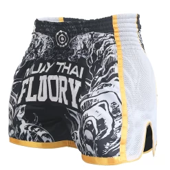 Fluory Eternity Retro Muay Thai Shorts Black Gold White -Boxing Store MTFEternityBlackGold1
