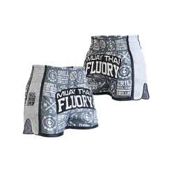 Fluory Drill Retro Muay Thai Shorts Grey -Boxing Store MTFGrey1