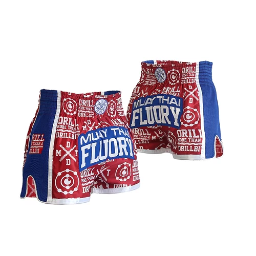Fluory Drill Retro Muay Thai Shorts Red 4 Fluory Drill Retro Muay Thai Shorts Red - Image 2