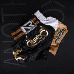 Another Boxer Muay Thai Shorts Black White -Boxing Store NR BB Blk Gld White
