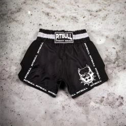 Pitbull Retro Muay Thai Shorts - Black/White -Boxing Store PitbullShorts