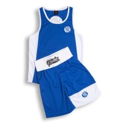 Powrbox Powrlight V1- Amateur Boxing Competition Shorts/ Singlet Set -Boxing Store PowrlightV1 AmateurBoxingCompetitionShorts SingletSet Blue FRONT