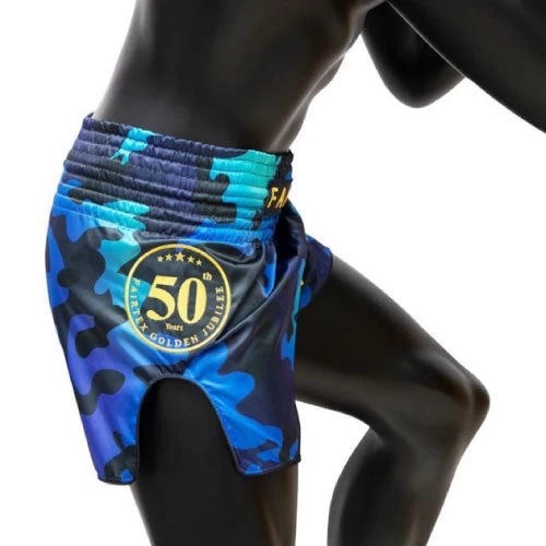 Fairtex Muay Thai Shorts - Golden Jubilee Luster - Blue 4 Fairtex Muay Thai Shorts - Golden Jubilee Luster - Blue - Image 2
