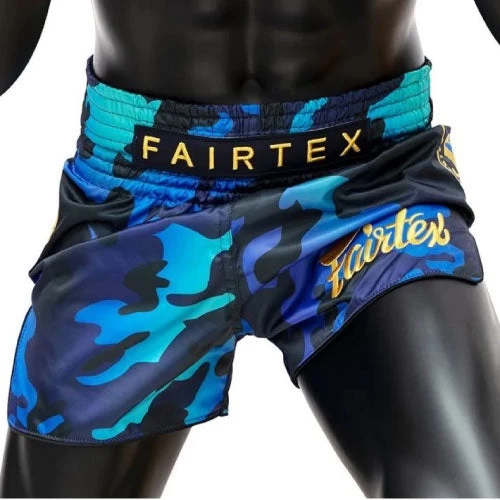 Fairtex Muay Thai Shorts - Golden Jubilee Luster - Blue 3 Fairtex Muay Thai Shorts - Golden Jubilee Luster - Blue