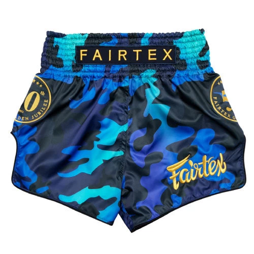 Fairtex Muay Thai Shorts - Golden Jubilee Luster - Blue 5 Fairtex Muay Thai Shorts - Golden Jubilee Luster - Blue - Image 3